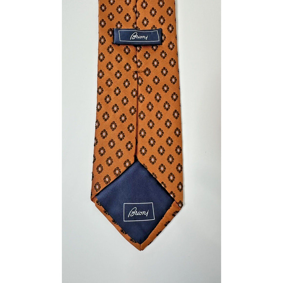 NWOT BRIONI Handmade Orange Floral Geometric Jaquard Silk Tie Made in Italy 62" - Picture 3 of 3
